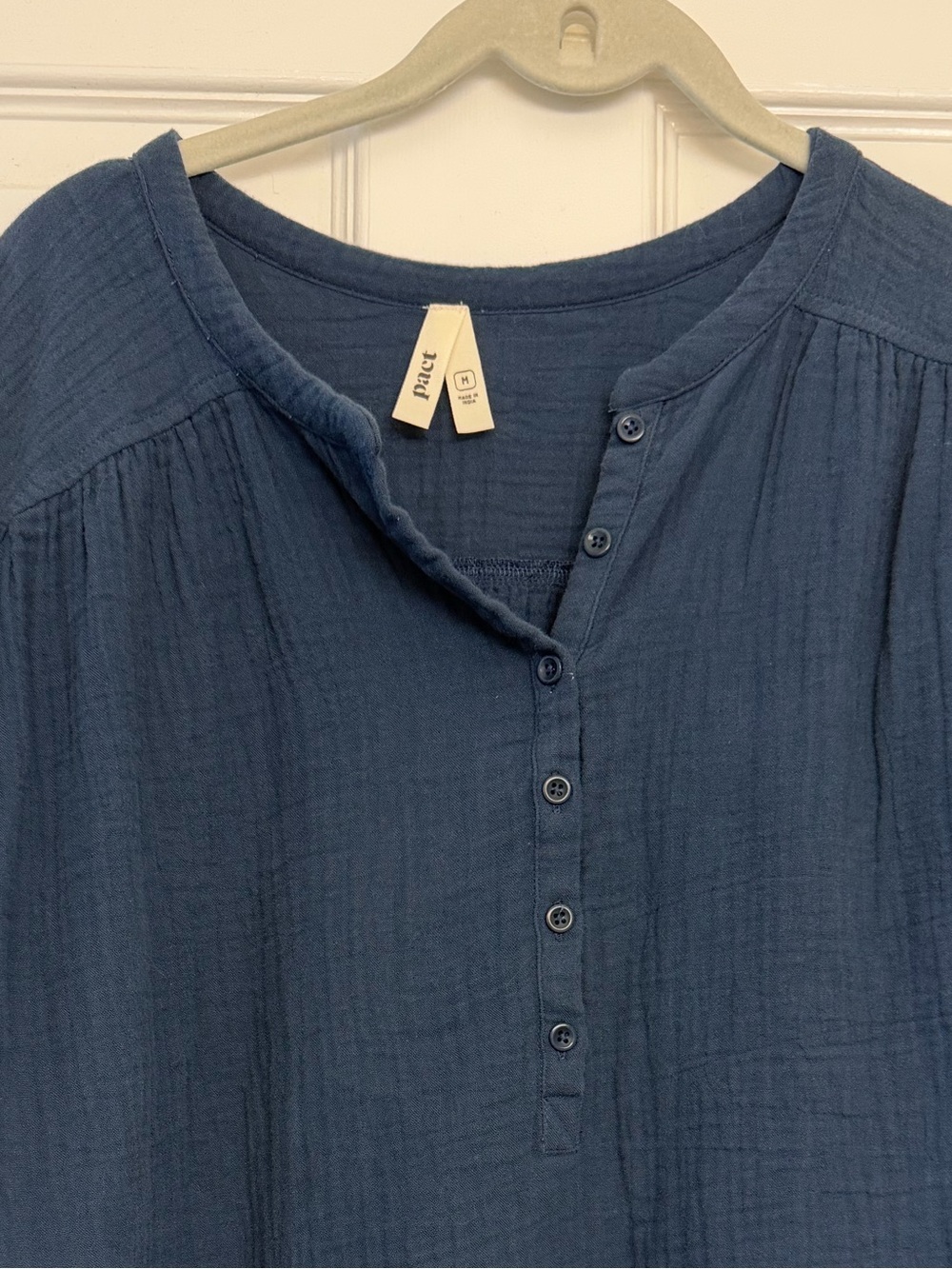PACT Coastal Double Gauze Short Sleeve Popover Henley Top - Blue - Picture 3 of 6